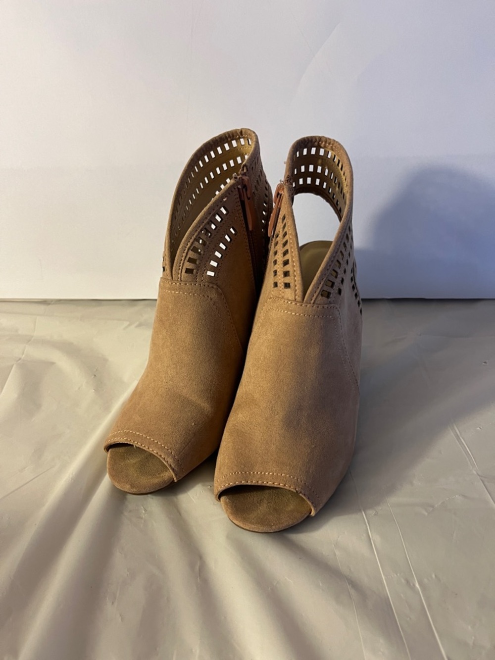 Francesca's Collections Taupe Suede Peep-Toe Cutout Ankle Booties